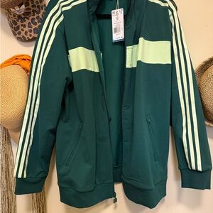NWT Adidas Green Track Jacket with mint green stripes size L